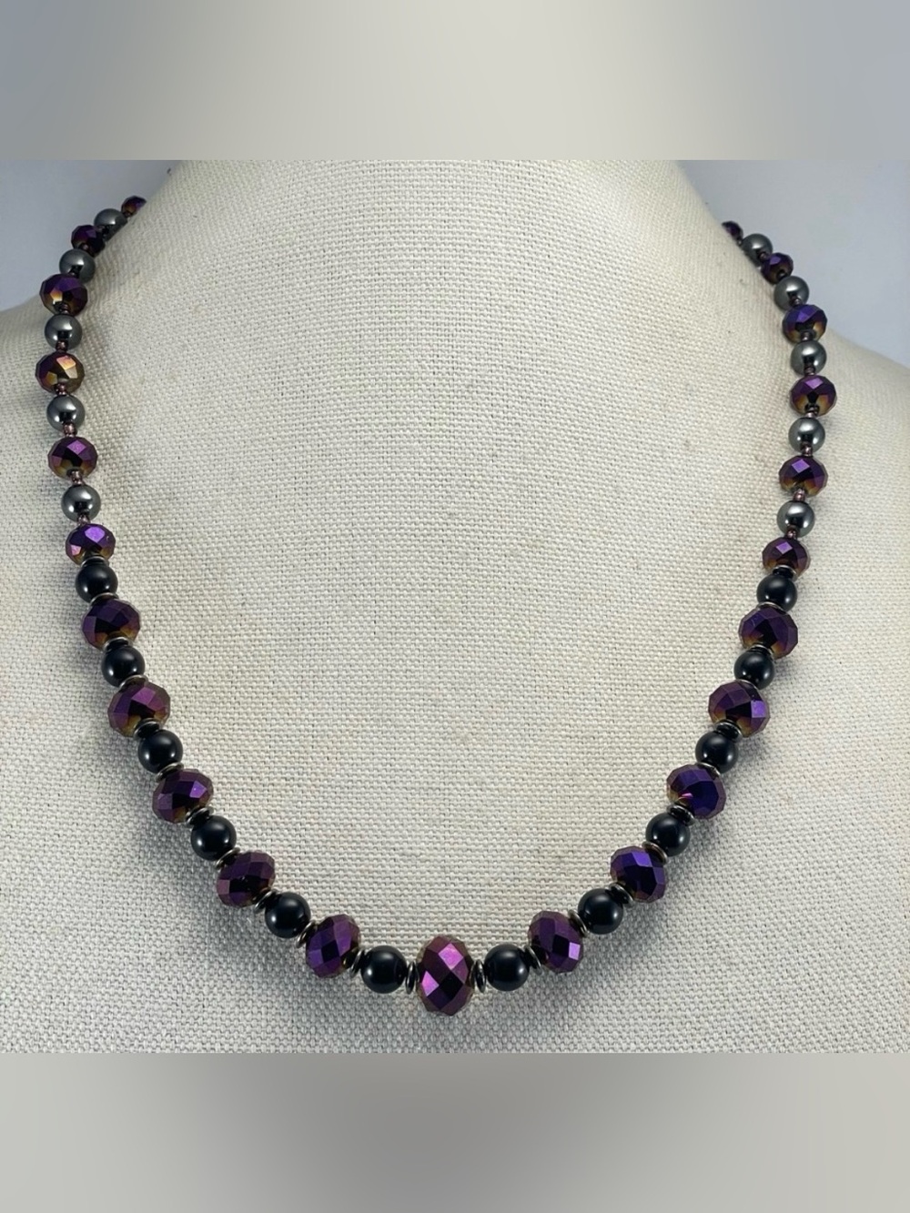 Artisan Handmade Crafted Vampy Purple Black Glass Beaded Necklace Goth Steampunk